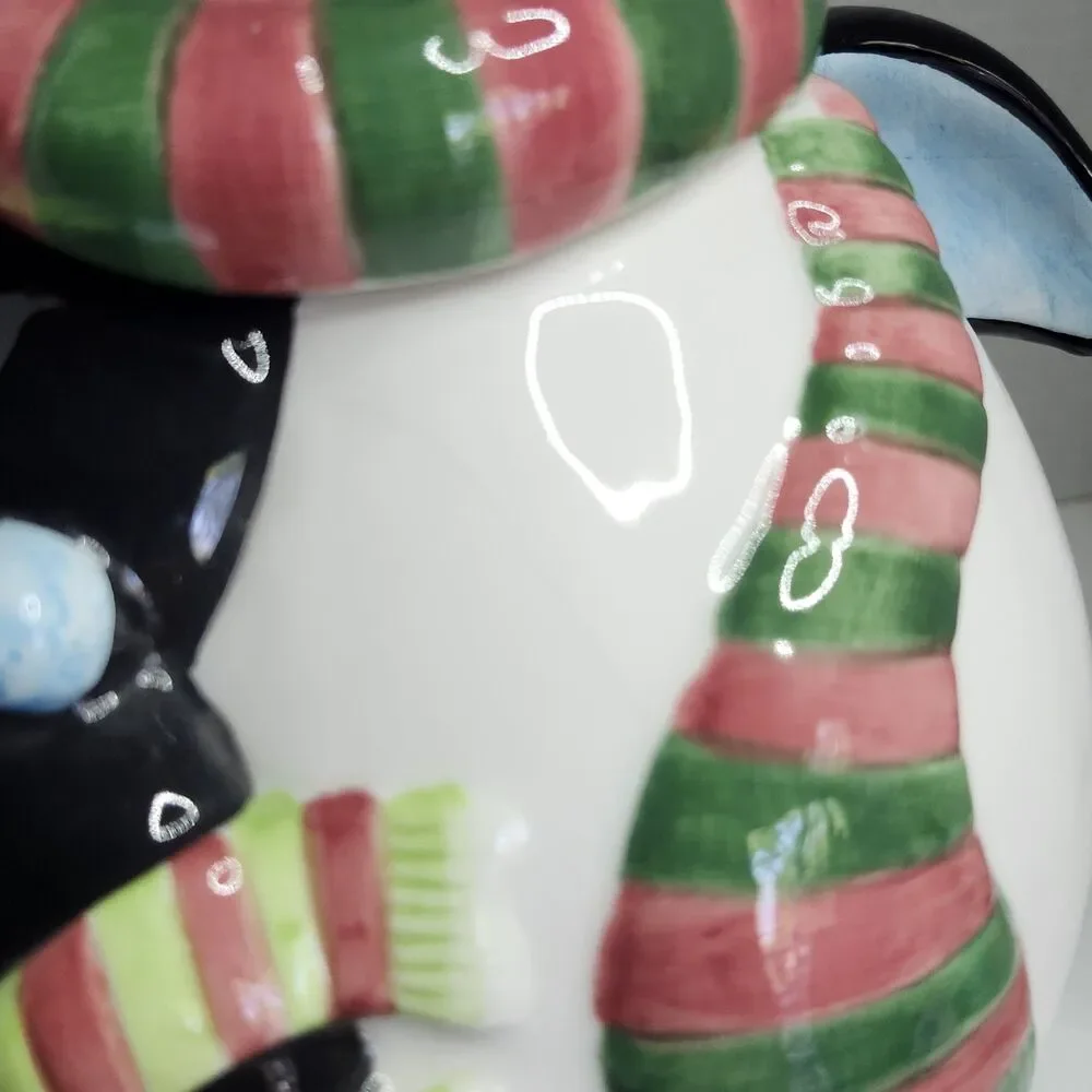 Holiday Penguin Family Ceramic Cookie Jar Christmas Mercuries  12